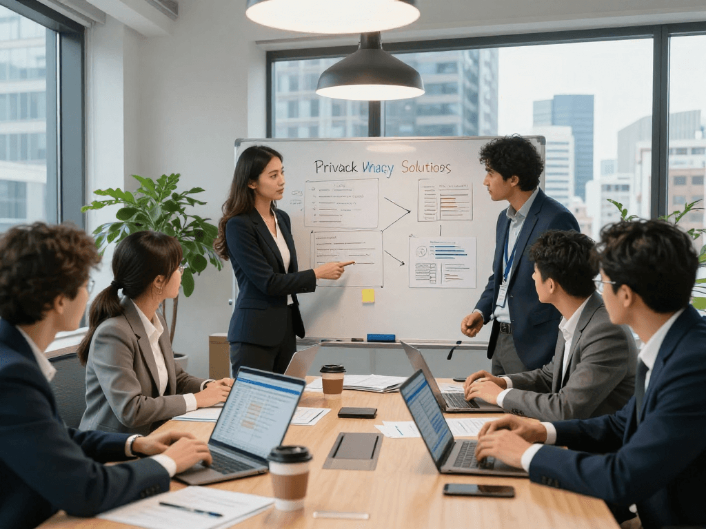 Professionelles Team bei der Entwicklung von Datenschutzlösungen auf der Startseite von MUNAS Consulting.